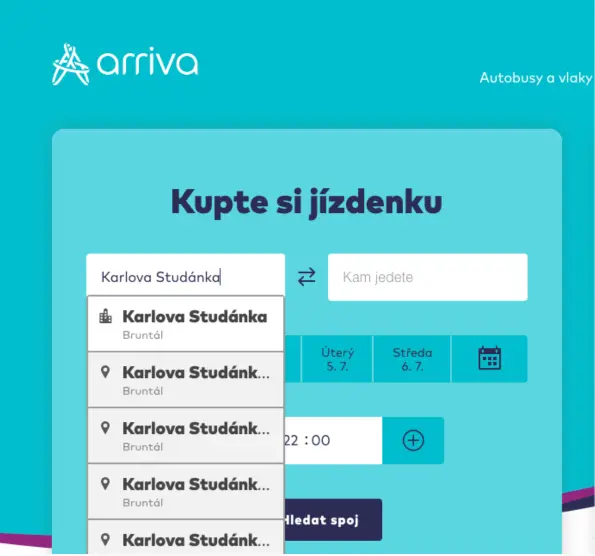 Appka Arriva - původní verze