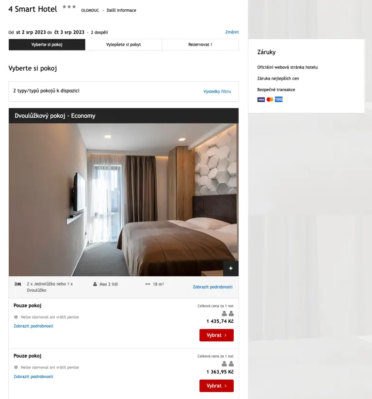 Smart hotel - výběr pokoje